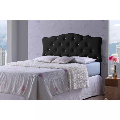 Rita Queen Scalloped Headboard in Tufted Black Leatherette